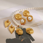 High-end floral pearl stainless steel stud earrings