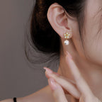 925 Sterling Silver Vintage Style Cherry Blossom Mother-of-Pearl Imitation Pearl Stud Earrings