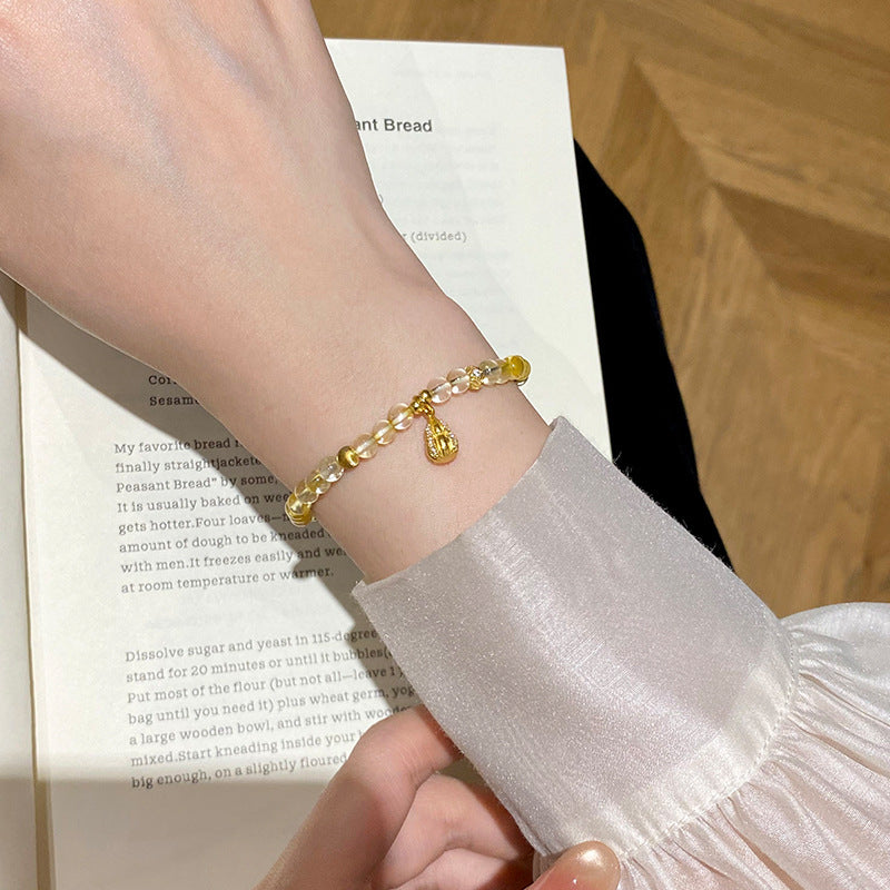 925 Sterling Silver Gourd Natural Yellow Crystal Bracelet