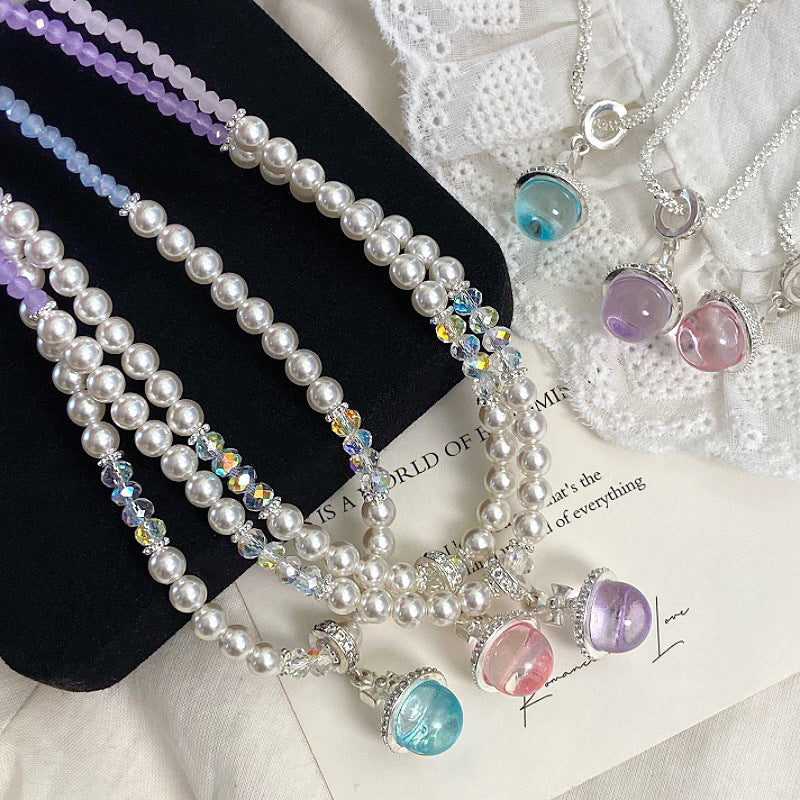 Pearl glass bead pendant, colored dopamine beaded zircon copper alloy necklace