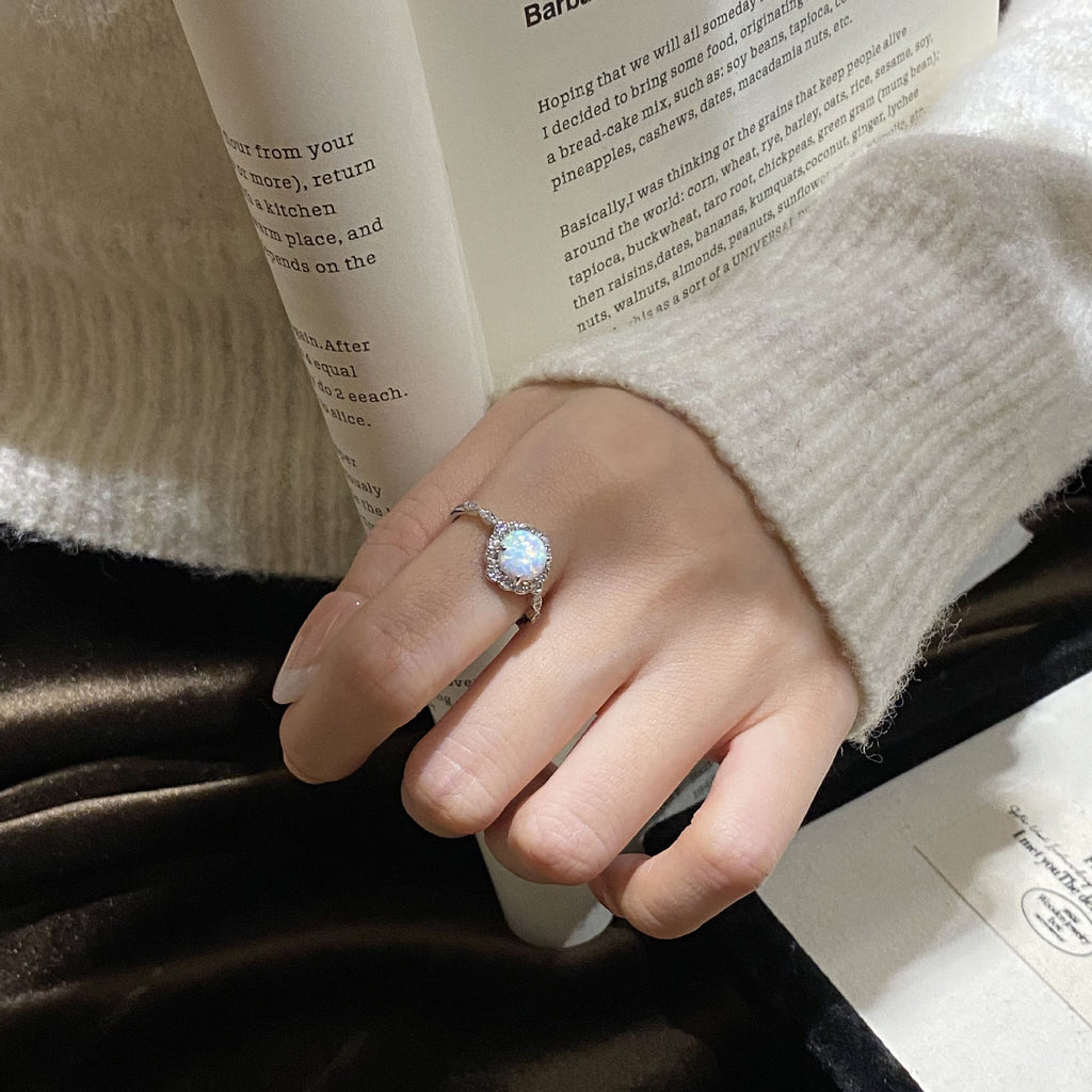 925 Sterling Silver Imitation Australian Gemstone Simple Egg-Shaped Ring