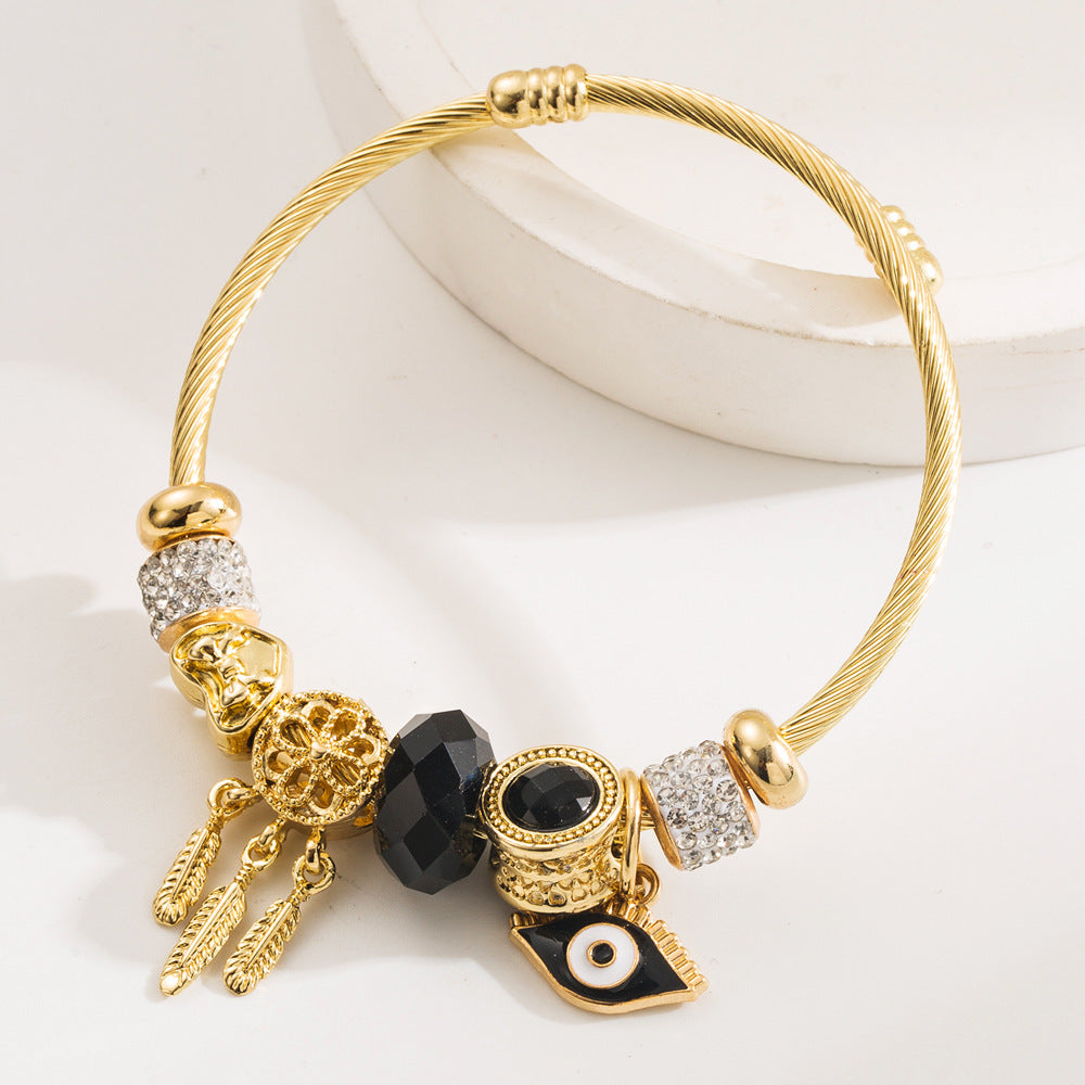 Vintage Oil Drop Evil Eye Stainless Steel Bracelet