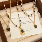 Maillard color natural tiger's eye pendant copper alloy necklace