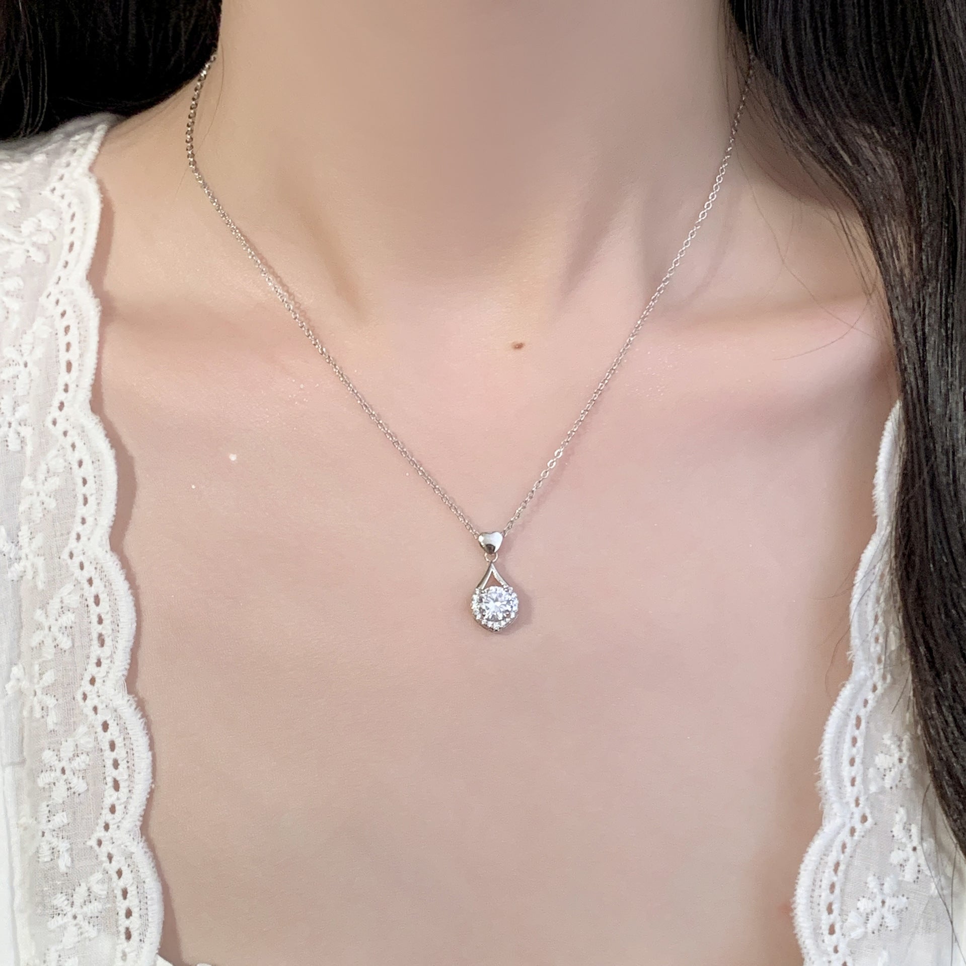 925 Sterling Silver Angel's Tears Heart-Shaped Necklace