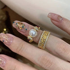 Fully diamond-encrusted woven engraved brushed copper alloy ring