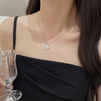 925 Sterling Silver Four-Leaf Clover Heart Zirconia Necklace