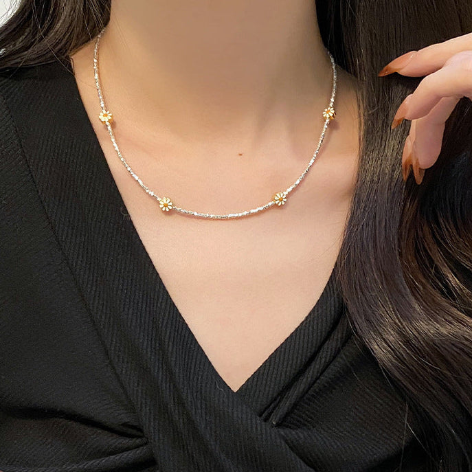 925 Sterling Silver Daisy Fragment Silver Flower Necklace