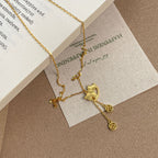 25 Silver Fragments Ice-Shaped Wooden Horse Copper Coin Tassel Necklace