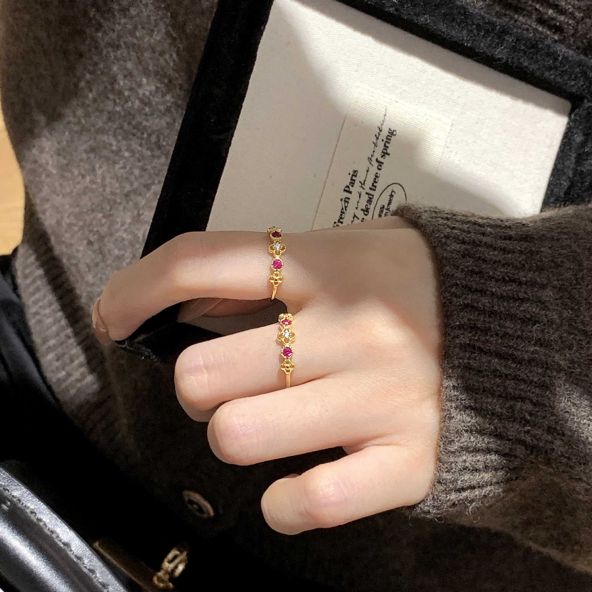 925 Sterling Silver Vintage-Style Four-Leaf Clover Zirconia Ring