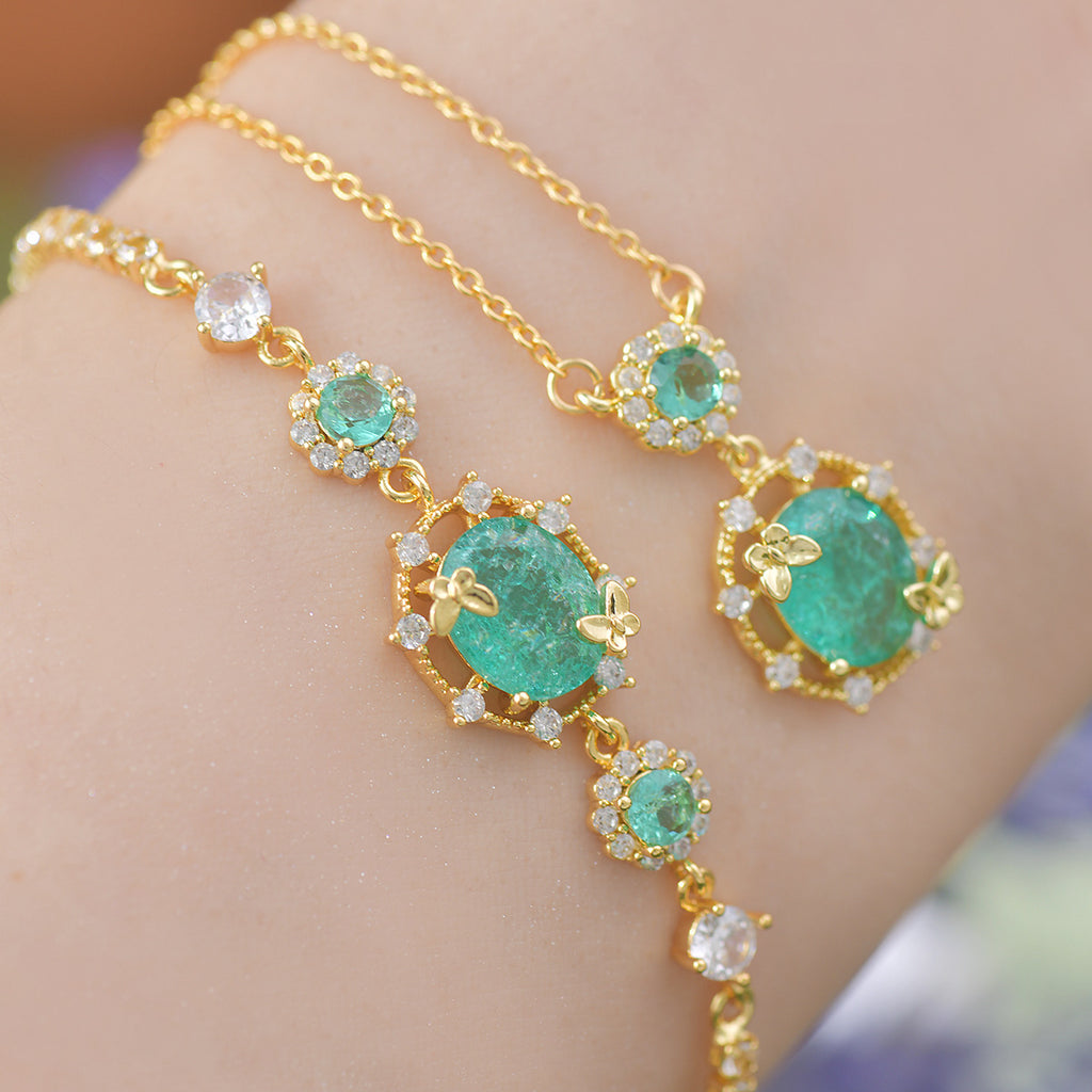 Ice Flower Zircon Lake Blue Butterfly French Copper Alloy Set