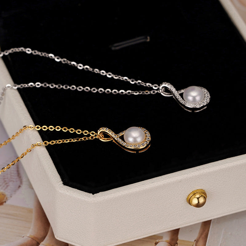 925 Sterling Silver Teardrop-Shaped Natural Pearl Necklace