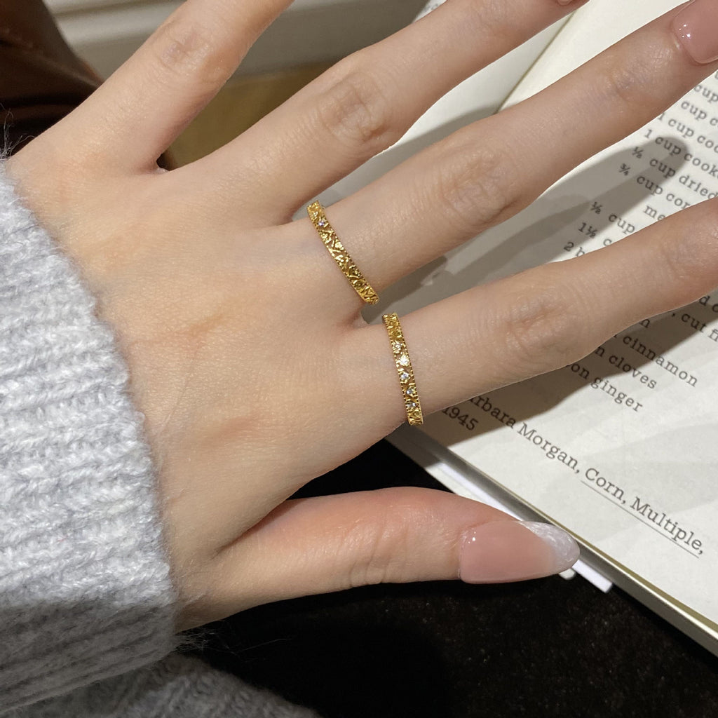 925 Sterling Silver Ring with Geometric Stacked Openwork Pattern and Zirconia Inlay