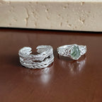 925 Sterling Silver Heavy-Duty Feather Stacked Seaweed Agate Ring