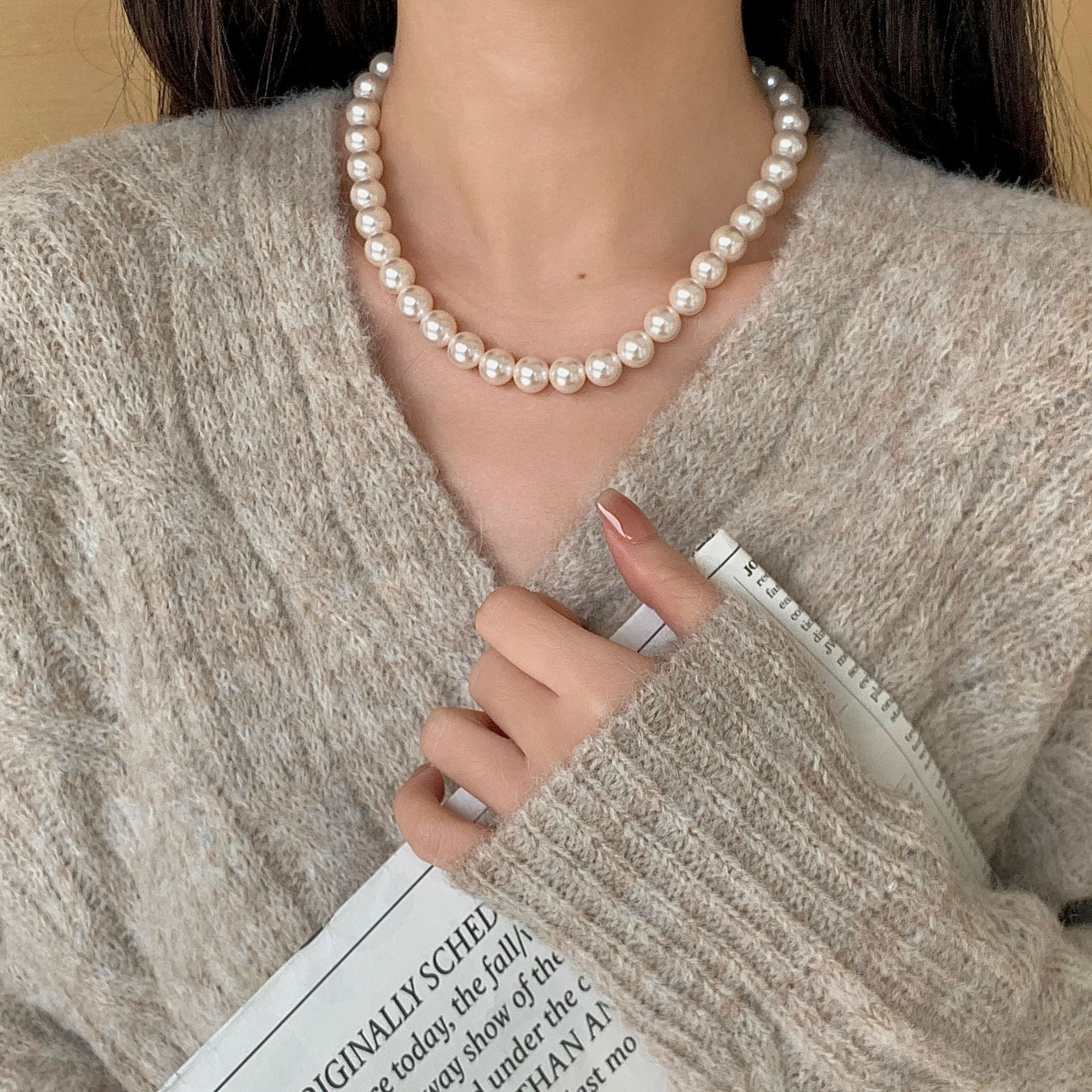 925 Sterling Silver Horseshoe Buckle Circle Imitation Pearl Necklace