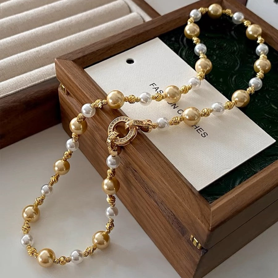 Mixed-color glass pearl zircon copper alloy set