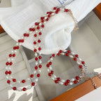925 Sterling Silver Red Agate Color-Blocked Freshwater Pearl Necklace