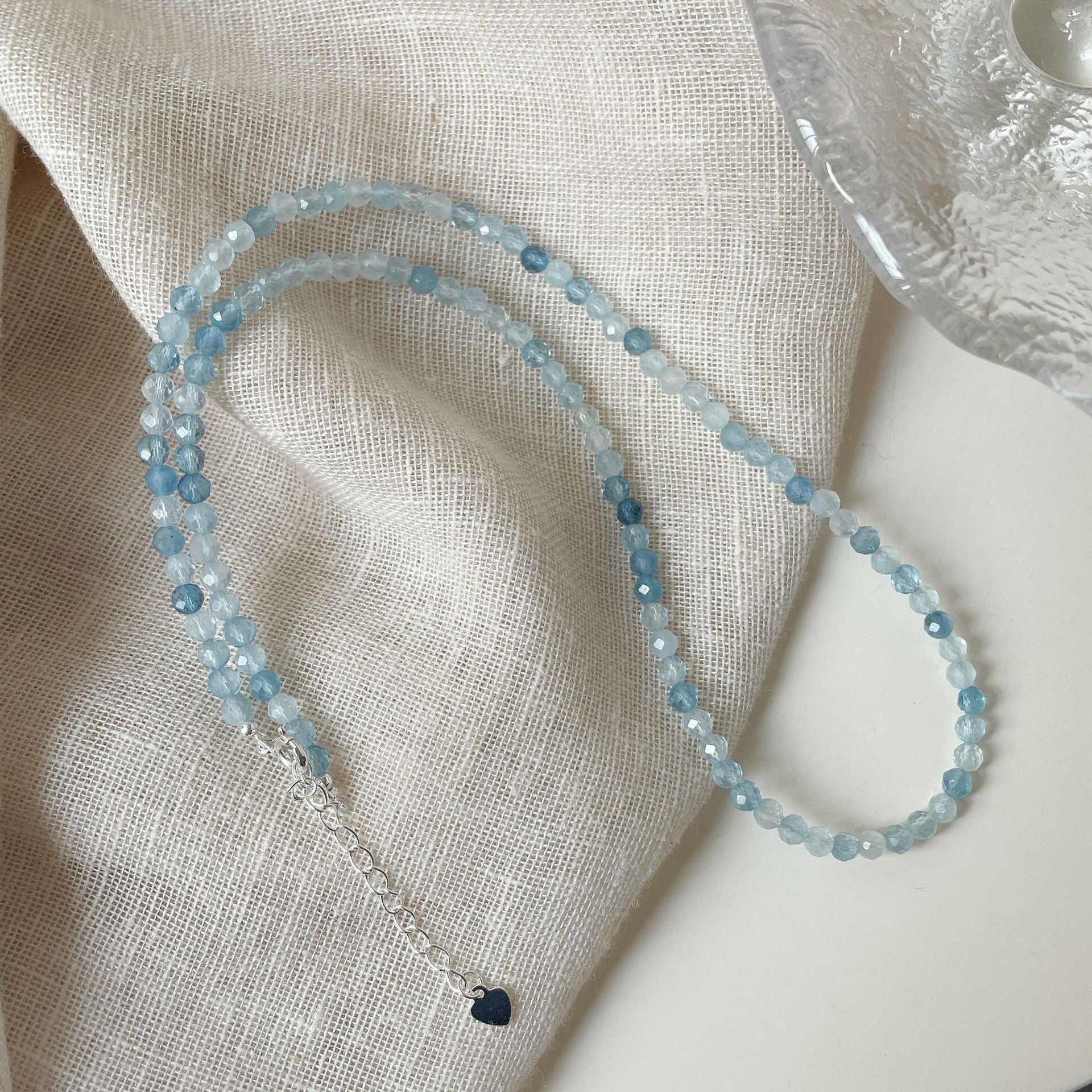 925 Sterling Silver Blue Handmade Beaded Natural Aquamarine Necklace