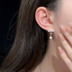 925 Sterling Silver Super Sparkling Marquise Flower Imitation Pearl Stud Earrings