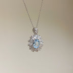 925 Sterling Silver Natural Gemstone Sky Blue Topaz Necklace