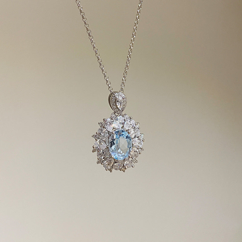 925 Sterling Silver Natural Gemstone Sky Blue Topaz Necklace
