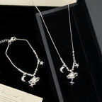 Brushed Planet Pendant Beaded Copper Alloy Necklace