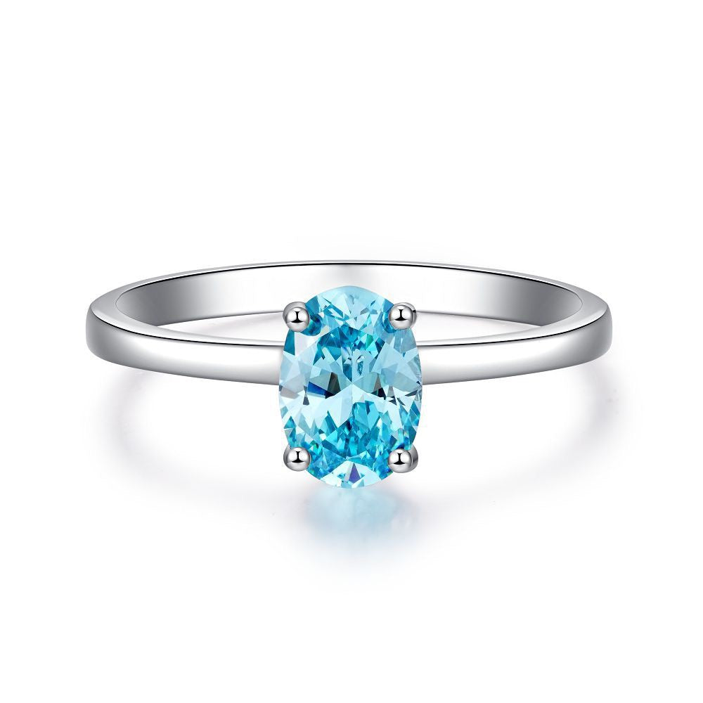 925 Sterling Silver Blue High Carbon Diamond Crush Ice Flower Ring