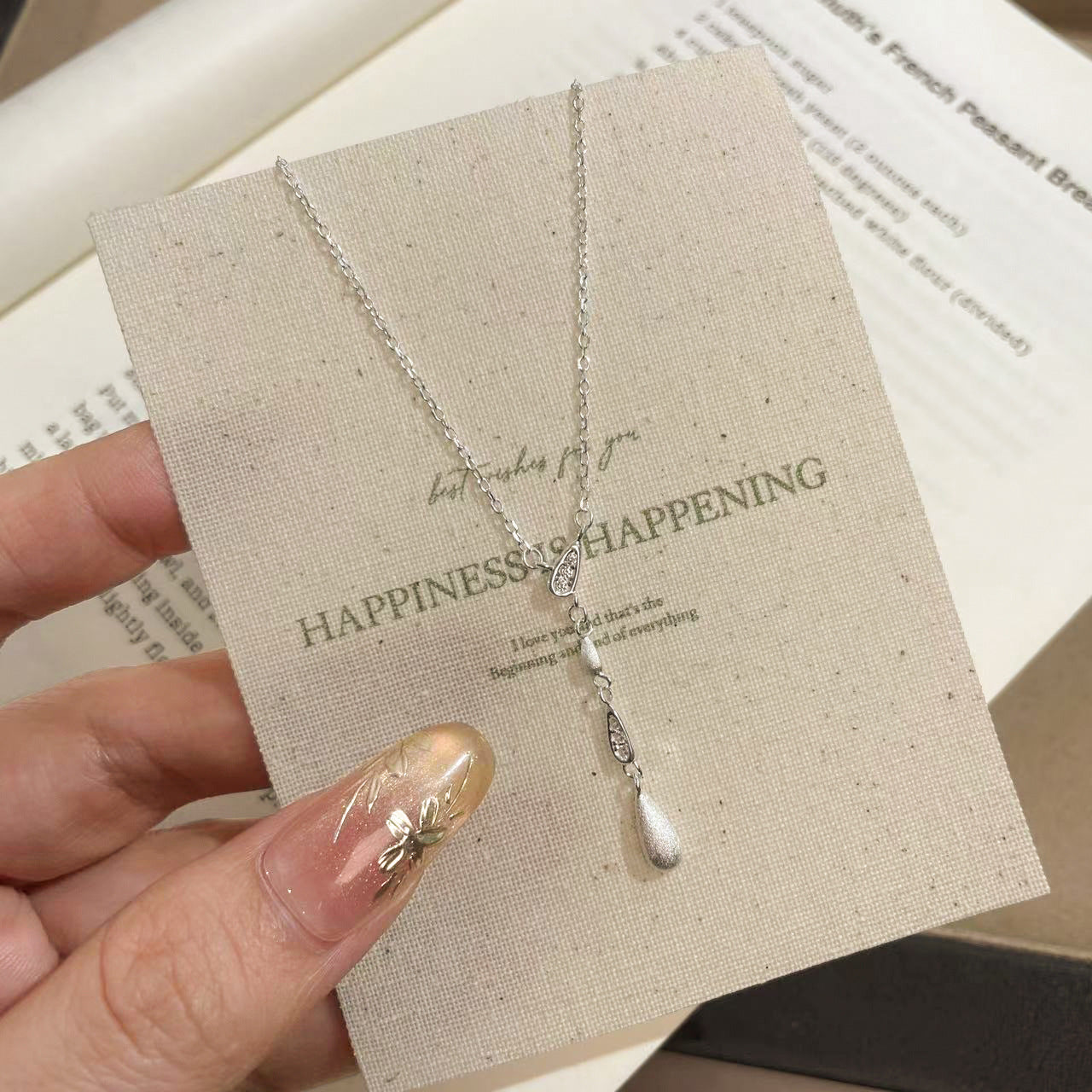 999 Sterling Silver Brushed Diamond Teardrop Necklace