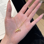 S925 silver ribbon bow necklace