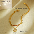Red natural stone heart-shaped stainless steel bracelet