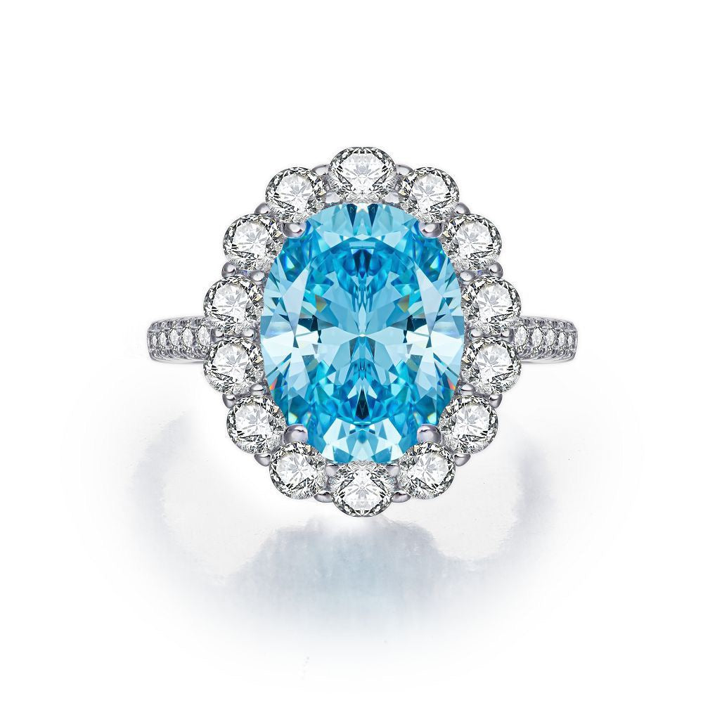 925 Sterling Silver Blue High Carbon Diamond Crush Ice Flower Ring