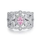 925 Sterling Silver Pink High Carbon Diamond Crush Ice Flower Ring