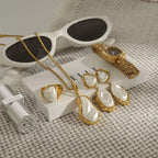 Stainless steel pearl light luxury high-end clavicle chain ring earrings