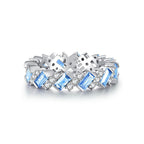 925 Sterling Silver Blue High Carbon Diamond Crush Ice Flower Ring