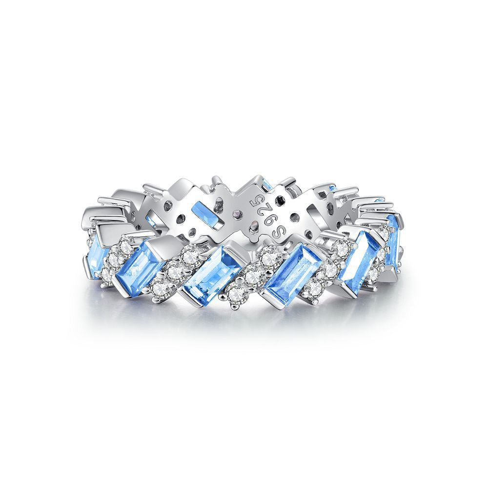 925 Sterling Silver Blue High Carbon Diamond Crush Ice Flower Ring