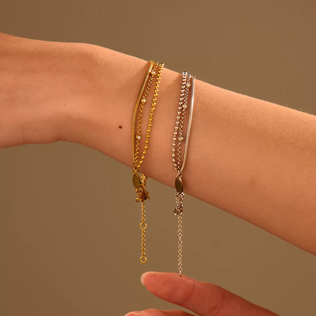 High-end multi-layered stainless steel stacked zircon bracelet