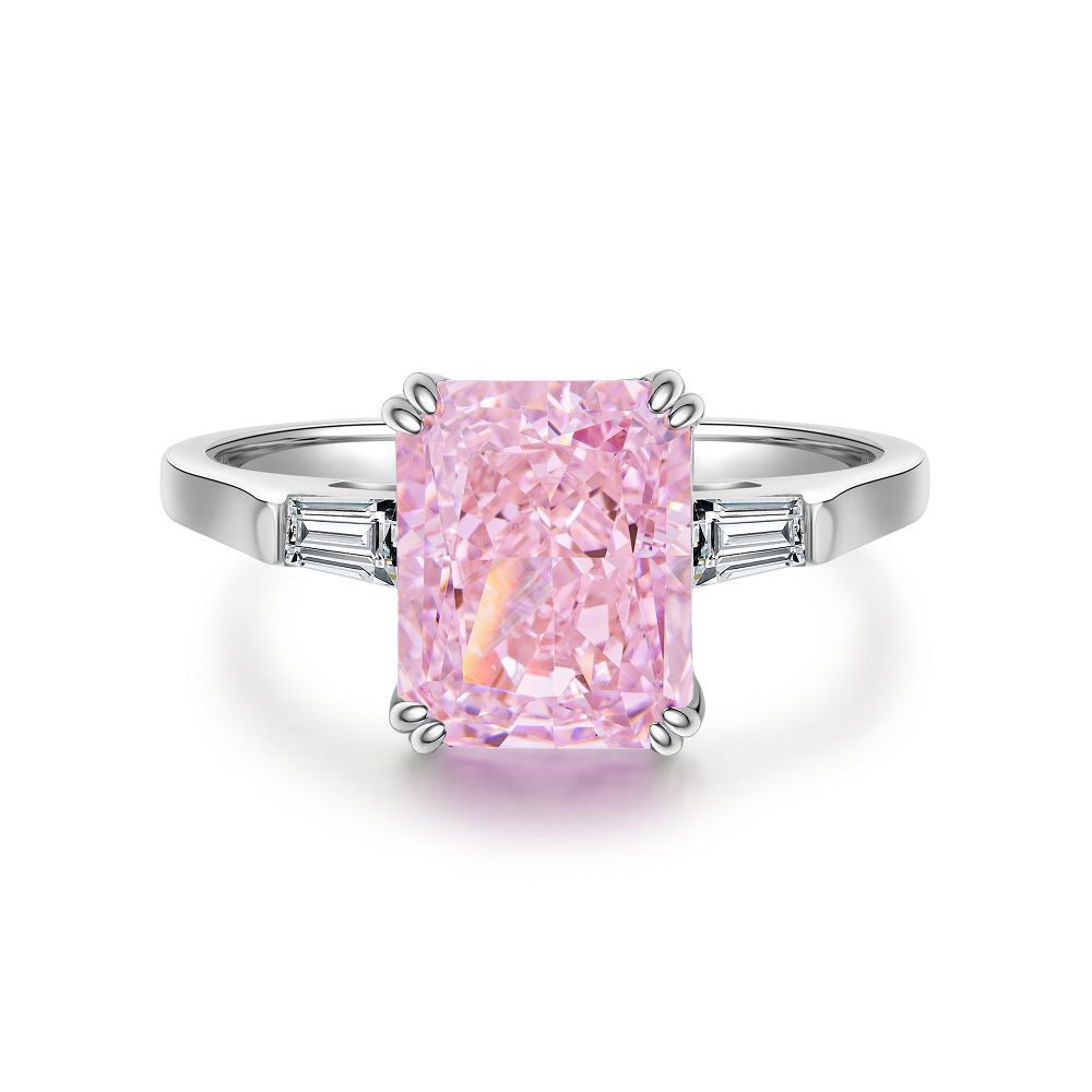 925 Sterling Silver Pink High Carbon Diamond Crush Ice Flower Ring