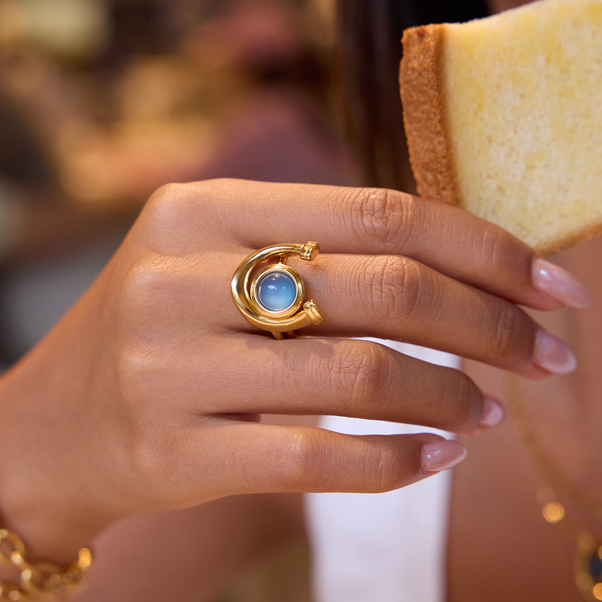 Blue resin non-fading stainless steel ring