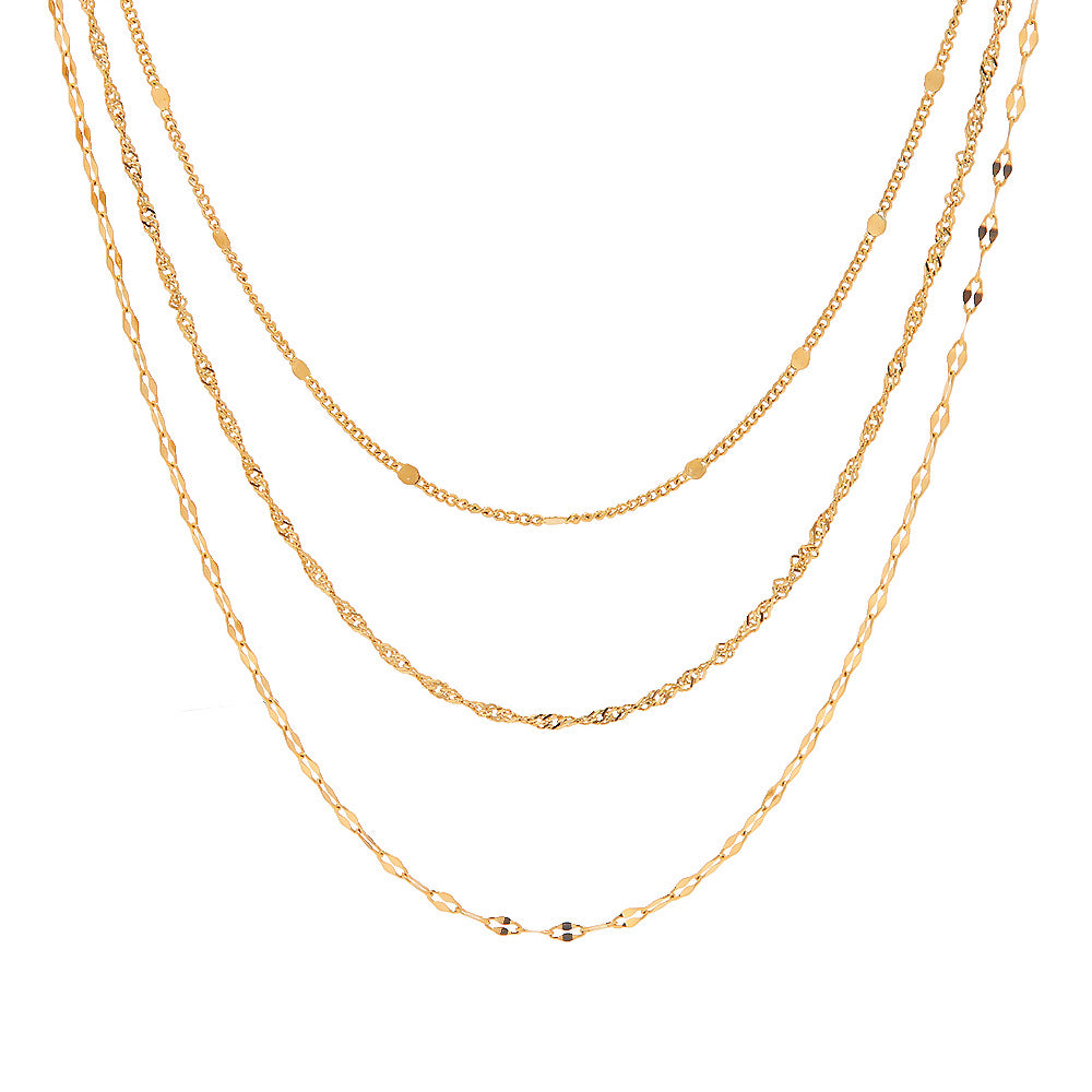 18k gold three-layer stainless steel necklace