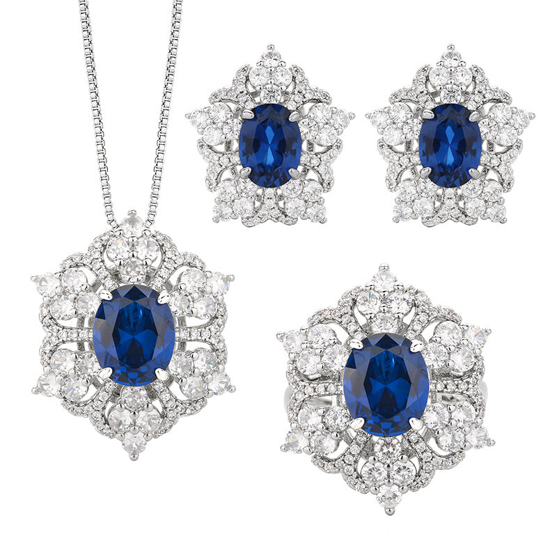 Blue spinel snowflake diamond copper alloy set