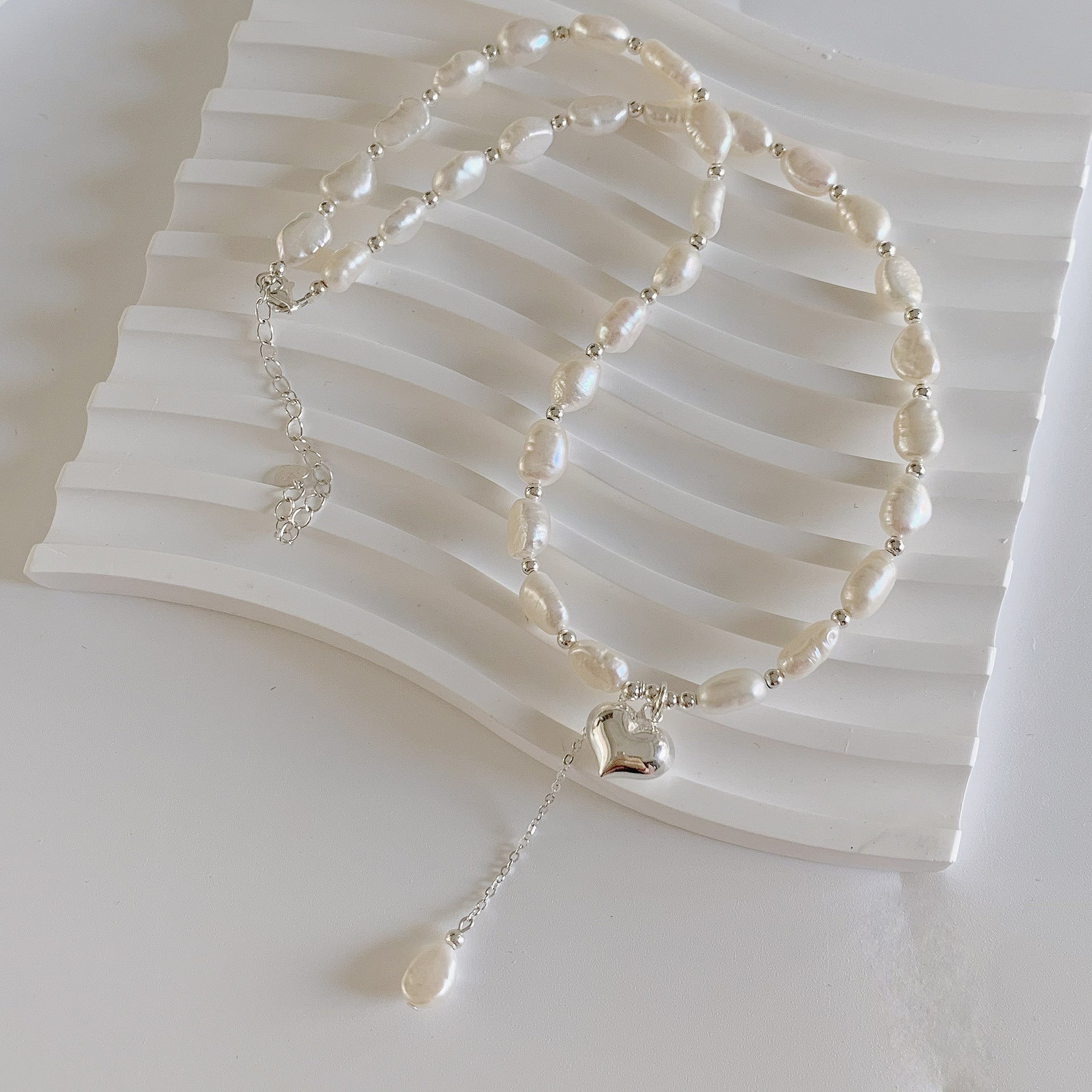 925 Sterling Silver Baroque Pearl Heart Necklace