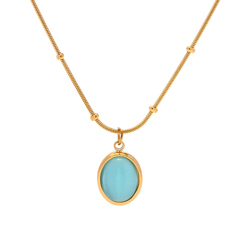 18K gold-plated stainless steel blue cat's eye necklace