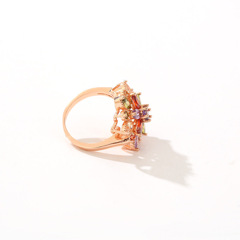 Zircon rose copper alloy ring