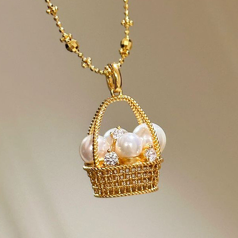 Pearl Flower Basket Micro-set Diamond Copper Alloy Necklace