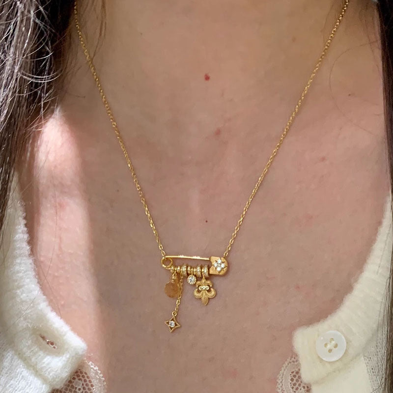 Brushed Iris Flower Starburst Yellow Water Pendant Brooch Copper Alloy Necklace