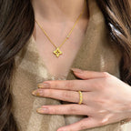 Heavy-duty openwork micro-inlaid four-leaf clover copper alloy necklace