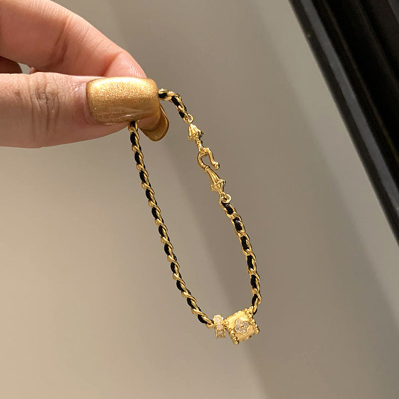 Black and gold Chanel-style chain brushed copper alloy bracelet