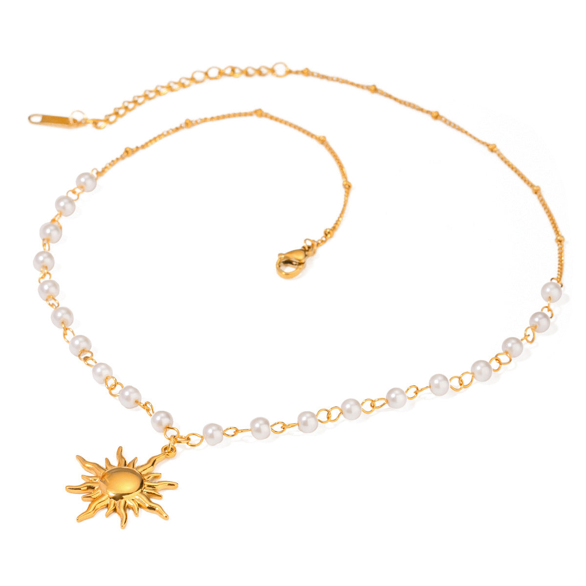 Pearl Sunflower Pendant Stainless Steel Necklace