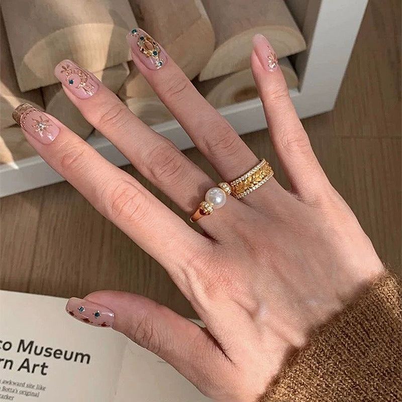 Fully diamond-encrusted woven engraved brushed copper alloy ring