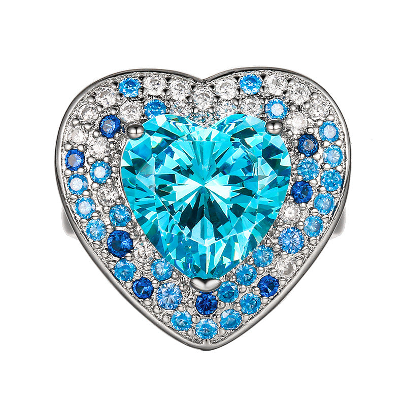 Classic Ocean Heart Inlaid Blue Zircon Copper Alloy Set