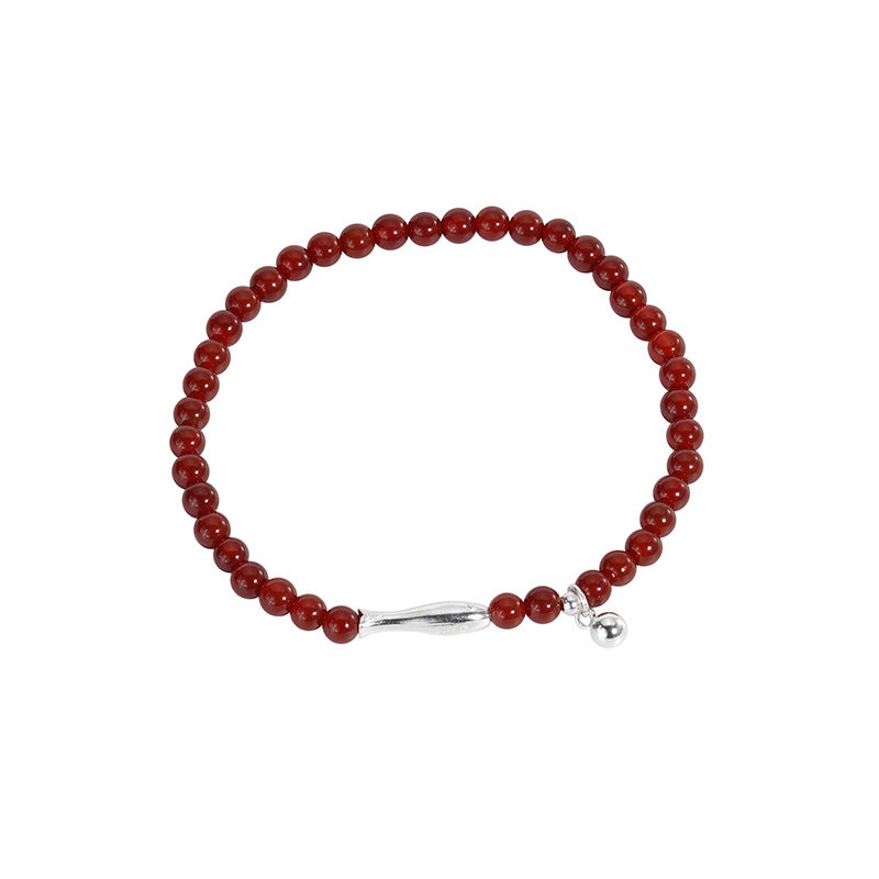 925 Sterling Silver Red Agate Small Fish Beads Color Block Stacked Bracelet